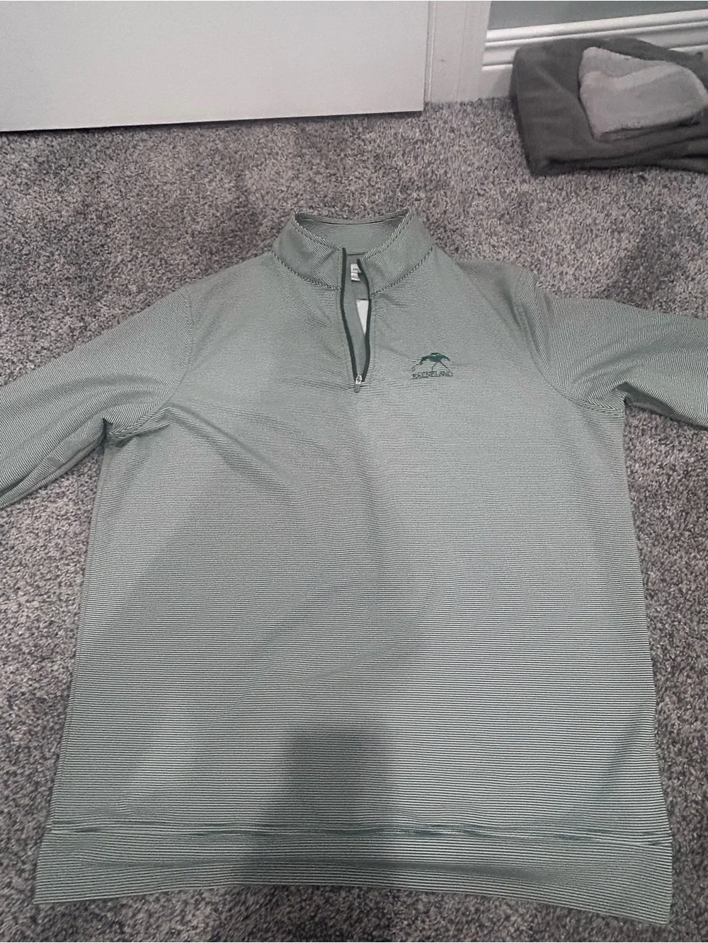 Keeneland Peter Millar Green Striped Lightweight Quarter-Zip Shirt Jacket